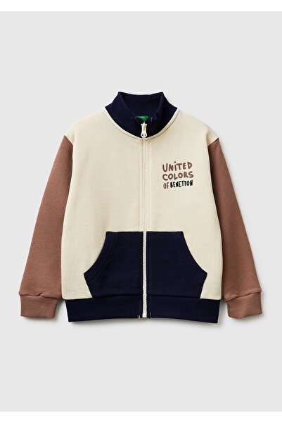 United Colors of Benetton Erkek Çocuk Krem Mix Logo Baskılı Cepli Fermuarlı D...