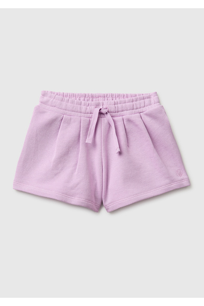 United Colors of Benetton Girl's Pink Logo Embroidered Waist Drawstring Shorts