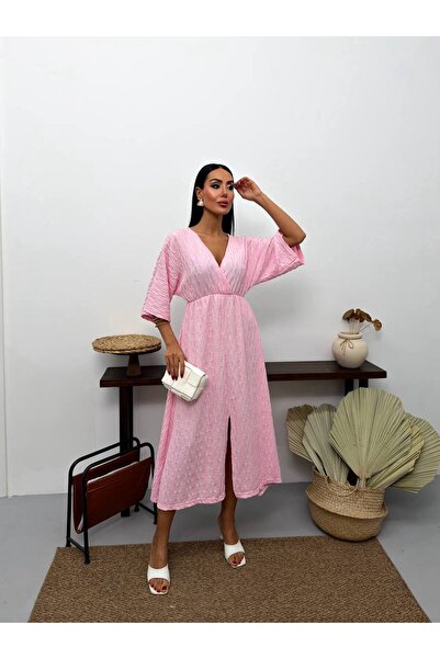 ZF BUTİK Φόρεμα μίντι με λαιμόκοψη V και λεπτομέρεια σκίσιμο στη μέση