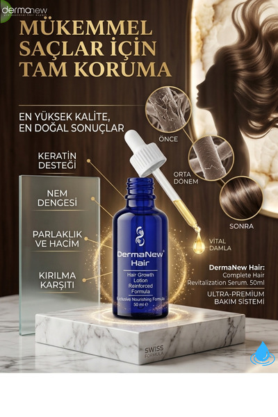 dermanew hair Saç Bakım Serumu Gürleştirici Güçlendirici Serumu Saç bakım yağı - Saç Çıkartıcı Serum - / 2 Adet+Roller