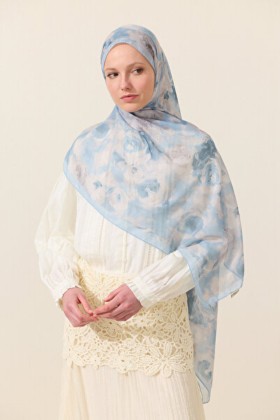cs camellia scarf Σάλι από Μαλακό Βαμβάκι Zenya - Μπλε