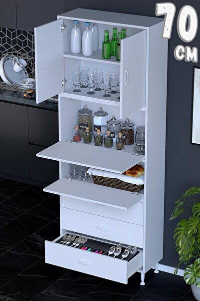 Modilayn Aras Çekmeceli, Kapaklı Çok Amaçlı Mutfak Kiler, Ekmeklik ve Robot D...