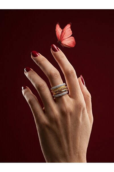 ZERA STEEL JEWELRY Çift Renkli Arkası Açık Yüzük