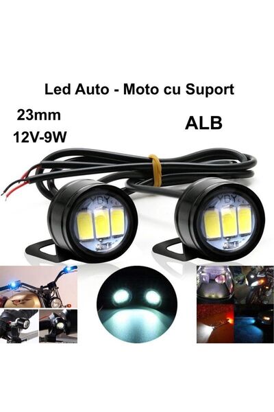 Stef's Cat LED Auto 23mm cu Suport / 12V - 9W / ALB, 2 buc/set, Stef's Cat