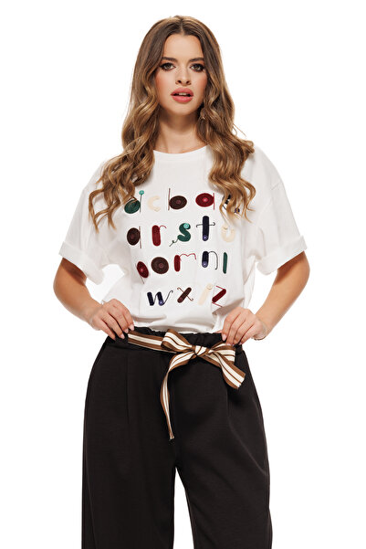 Fofy Bluza dama alba casual din bumbac cu broderie si nasturi