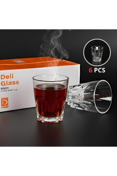 Generic طقم كاسات زجاج فاخر 6 قطع سعة 285 مل لون شفاف - بتصميم أنيق وعصري للا...