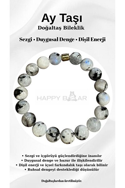 Happy Bear Moonstone Natural Stone Bracelet 8 mm – Feminine Energy, Intuition...
