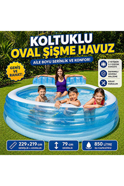 TOTTERİQ Koltuklu Oval Şişme Havuz 229x219x79 cm | Derin Aile Havuzu