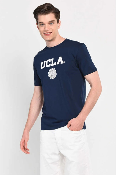 UCLA مجموعة GAYLEY مكونة من قطعتين باللونين الأزرق الداكن والأسود برقبة دائرية مطبوعة 100% قطن قياسي مناسب للرجال
