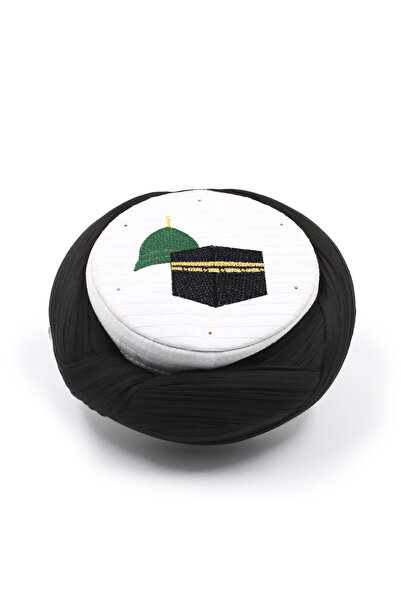 Sarıkhane Hajj Umrah Sarige – Black Fabric – White Skullcap – Cross Wrap – Me...