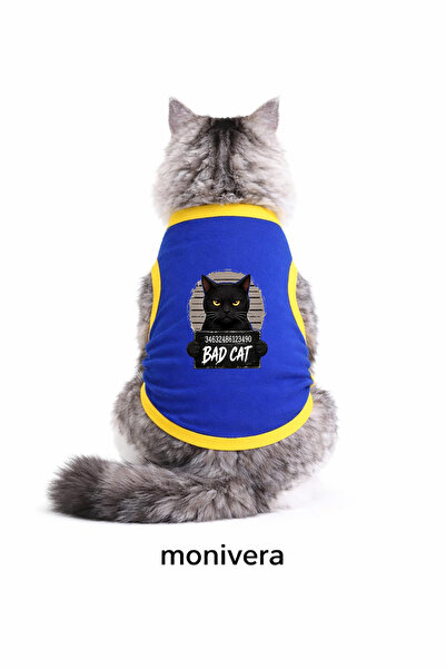 Modetra New Season Summer Bad Cat Printed Colorful Piping Cat Outfit - Unders...