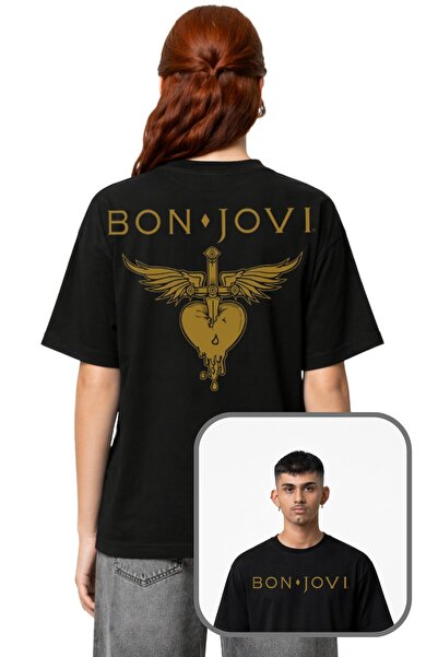 Fuddy Moda Μπλουζάκι Unisex με στάμπα στην πλάτη με λογότυπο Bon Jovi, Υπερμε...