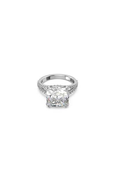 Swarovski Stilla Kokteyl Yüzük Kare Kesim Pavé Beyaz Rodyum Kaplama 58