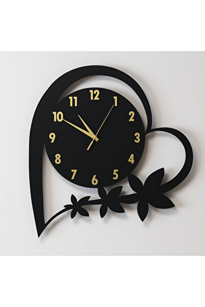 Decotimex Love Ahşap Duvar Saati 40x40 (Siyah-Gold)