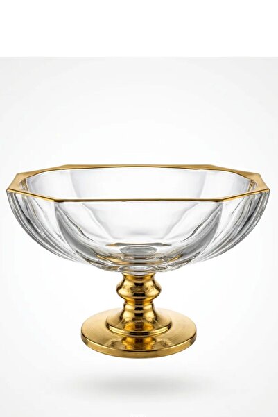 Layan Home 25 cm Gold Varak Düz Metal Ayaklı Kase