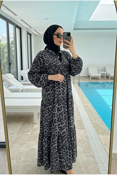 Kirazca Butik Kadın Leopar Desen Modal Kumaş Elbise (ASTARSIZ)