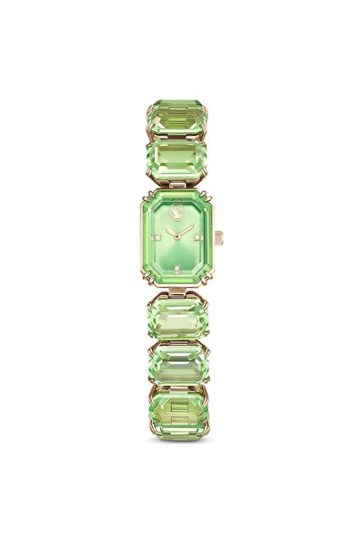 Swarovski Millenia Saat Octagon Cut Bileklik Yeşil Şampanya Altin Rengi Kaplama