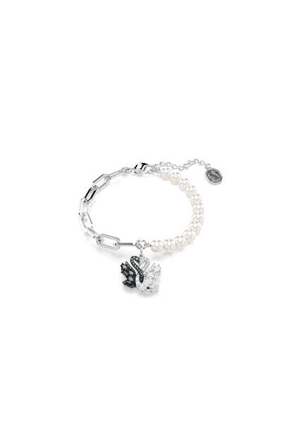 Swarovski Swan Bileklik Kristal İnci Swan Siyah Rodyum Kaplama