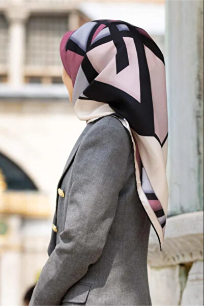 Vissona Tivil Pudra - Gray Colored Silk Scarf Ist Dgn 51478 - 0019 - 0028 Geo...