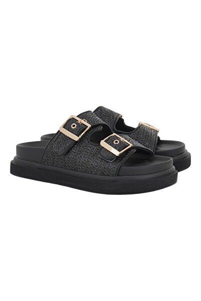 Exe Shoes Γυναικεία Παντόφλας FLATFORMS 03R-232 Μαύρο Ψάθα U403R2322H23
