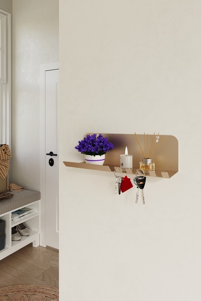 Catchme Metal Raf ve 5'li Anahtar Askısı Gold
