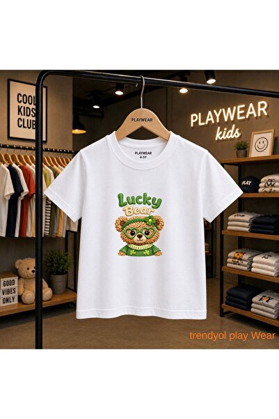 playwear Lucky Bear Green Printed 100% Παιδικό unisex μπλουζάκι 5 6 -7 8-9 10...