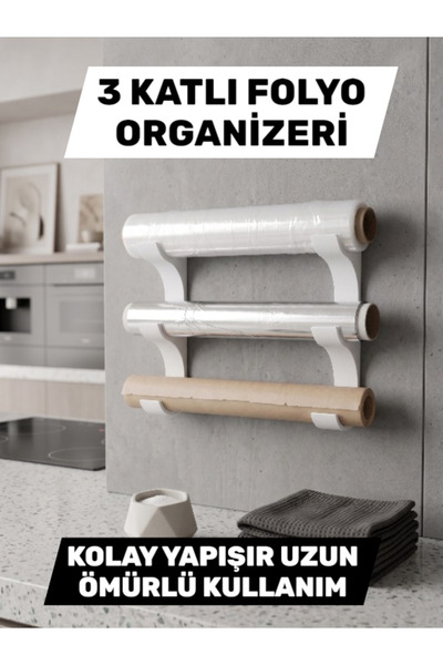 tekmation STREÇ FOLYO RULO ORGANİZERİ 3 KATLI BEYAZ DÜZENLEYİCİ YAPIŞKANLI