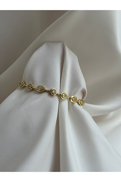 lotusbybuket Plated Geometric Zircon Stone Gold Steel Bracelet