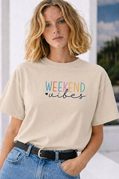 ArtYus Weekend Vibes Text Printed Unisex Oversize T-Shirt – Cotton Crew Neck ...