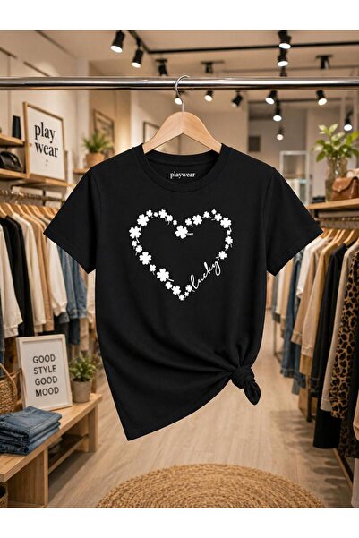 playwear Flower Heart Chest Printed 100% Cotton Oversize Loose Regular Fit Cr...