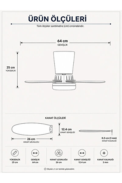 Goes 42W Tavan Vantilatörü LED Avize Armatür 64cm 5 Kanat 6 Kademeli Fan Terse Dönüş Ve Gece Lambası Modu Uzaktan Kumandalı