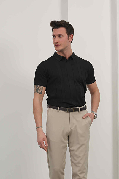 MODEFENDİ Tricou cu dungi și guler decupat pentru bărbați