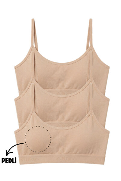 X MODAL Teenage Girls String Straps Removable Pads Half Tank Training Bra 3-P...