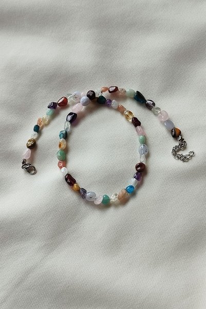 c-bhadu naturel Certified Moonstone, Citrine, Jasper, Sunstone, Aquamarine, Apatite, Amethyst, Fluorite Amorphous Natural Stone Necklace