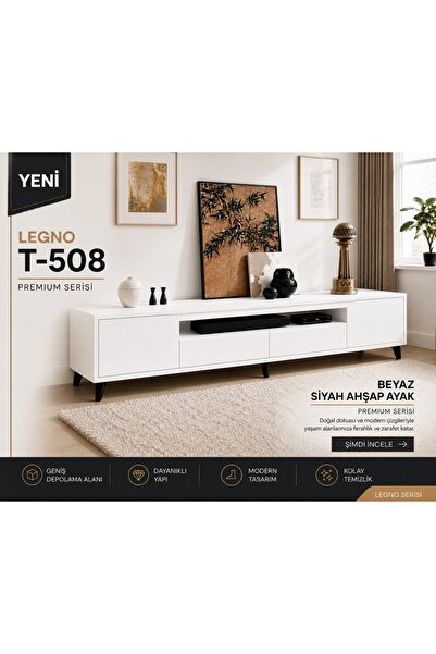 VM VERTEX MOBİLYA Legno Premium 180cm Modern Tv Ünitesi-Beyaz