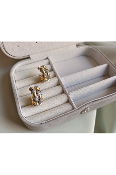 Mİ STYLES Gold İkili Kalın Model Zirkon Taşlı Halka Küpe