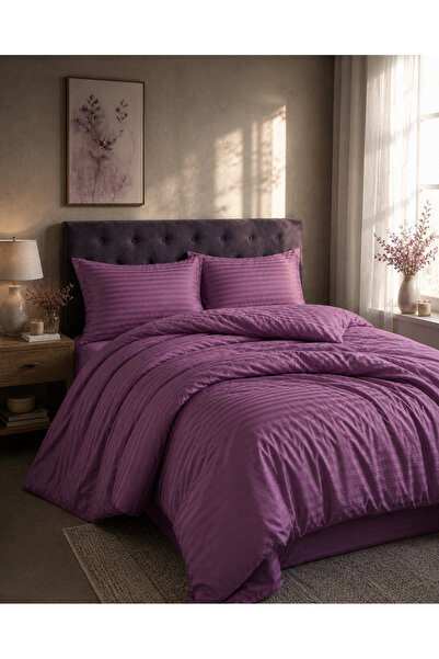 VERONİCA LİNE Premium Satin Striped Duvet Cover Set L with Sheets L Cotton L ...