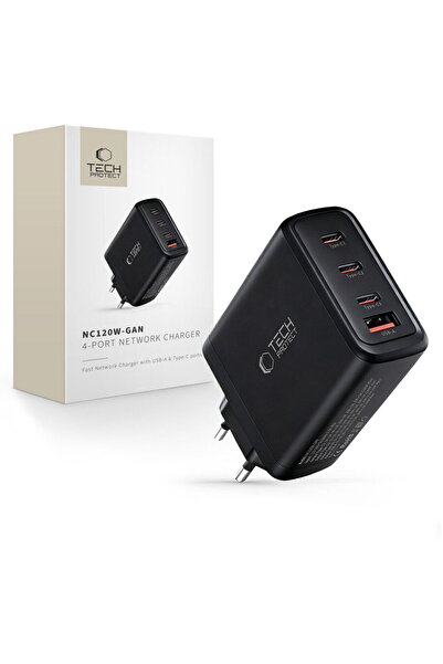 Tech-Protect NC120W-GAN ÎNCĂRCĂTOR DE REȚEA CU 4 PORTURI PD 120W / QC3.0 NEGRU