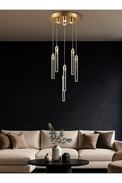 Led Gold Renk 3 Renk Kumandalı 6’lı Çubuk Gold Avize