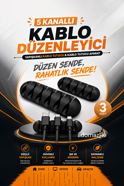 KCA HOME 5 Kanallı Kablo Düzenleyici, Yapışkanlı Kablo Tutucu, Kablo Tutucu A...
