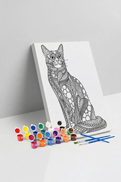 Tabdiko Kedi Desenli Mandala Tuval Boyama Seti 40x50 cm