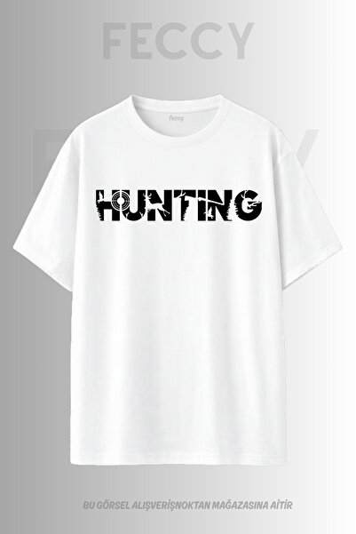 FECCY Tricou Premium Hunting cu imprimeu tematic Hunter, unisex, supradimensi...