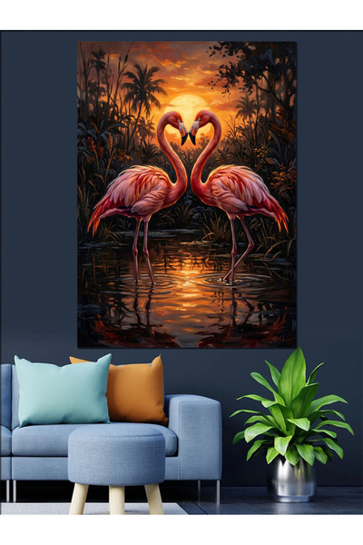 Artmeg Doi flamingo care se sărută la apusul soarelui - Tablou decorativ din ...
