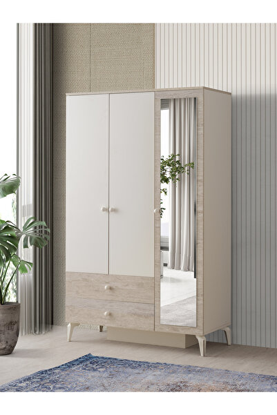Erz Design Petra 3 Kapaklı Aynalı Elbise Dolabı Gardrop 120x55x200