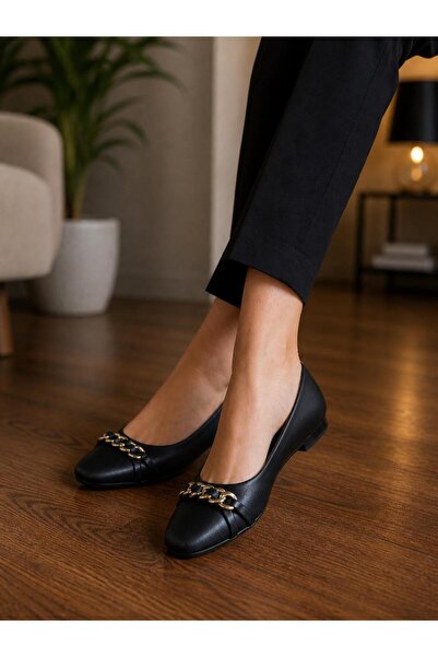 Merry Pace MELDA LUXURY ZİNCİR DETAYLI SİYAH LÜKS LOAFER