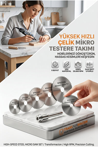 Transformacion HSS Mini Daire Testere Seti 6+1 Mini Makine Uyumlu Metal Ahşap...