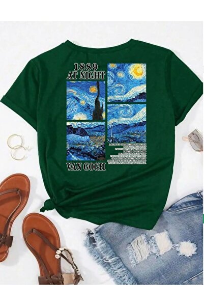 NIGRUM PARDUS YUVARLAK YAKA VAN GOGH MANZARA SIRT BASKILI KIZ ÇOCUK PAMUK T-S...