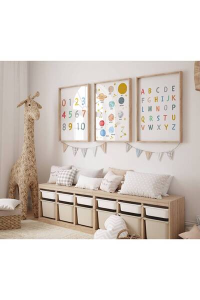 NinaStore Eğitici Posterler - 3'lü Çocuk Baskısı Seti - Tarafsız Alfabe ve Sa...