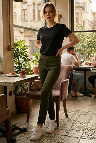 Genel Markalar Haki - Paça Yırtmaçlı Skinny Kot Pantolon