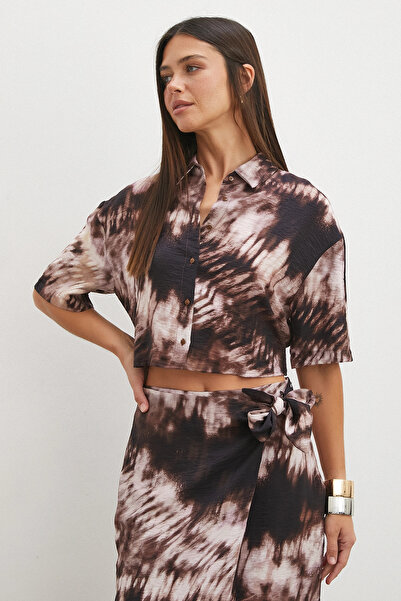 UTERPE Brown Mocha Tie Dye Cropped Shirt